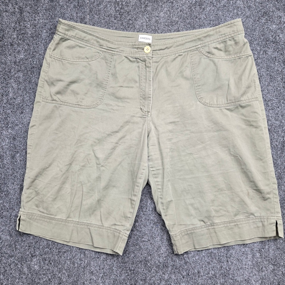 Chicos Bermuda Shorts Sage Green Khaki Cotton Stretch Womens Size 3 16
